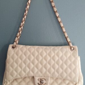 Chanel‎ Quilted Classic Flap Shoulder Bag Cream Leather Gold Chain